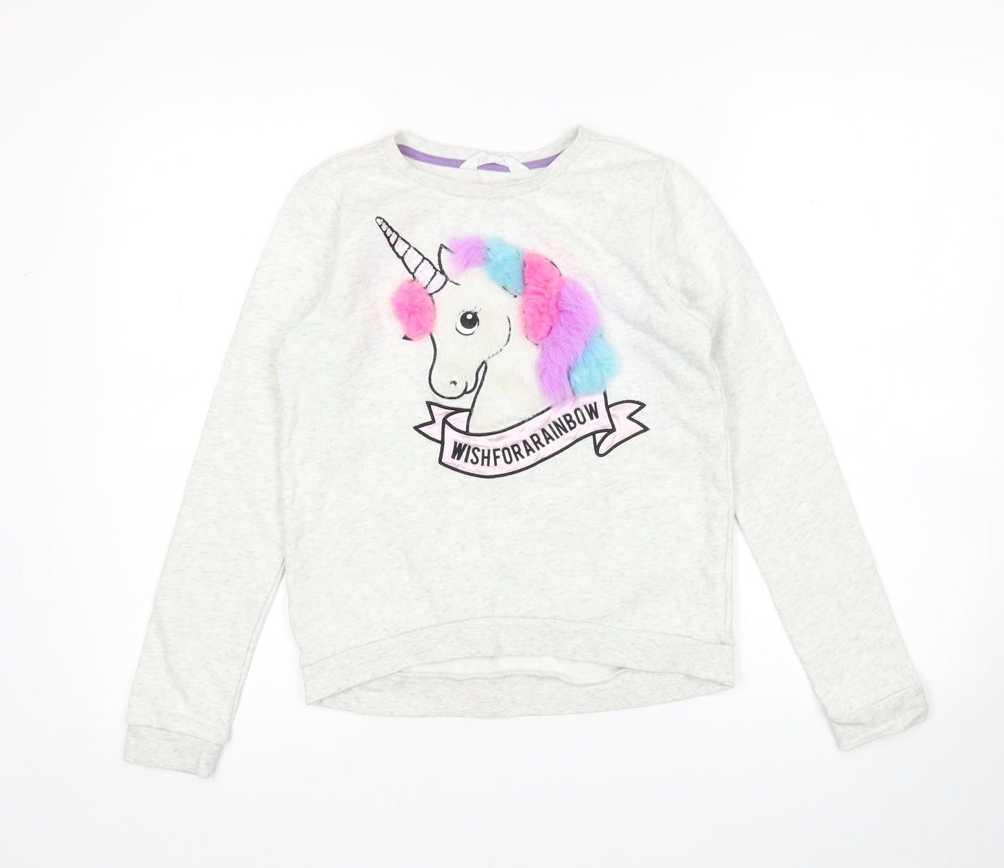 H&M Girls Grey  Cotton Pullover Sweatshirt Size 11-12 Years   - Unicorn