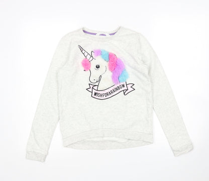 H&M Girls Grey  Cotton Pullover Sweatshirt Size 11-12 Years   - Unicorn