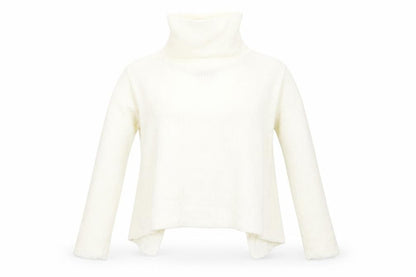 Front view of I SAW IT FIRST women’s yellow striped acrylic basic t-shirt, size S, roll neck