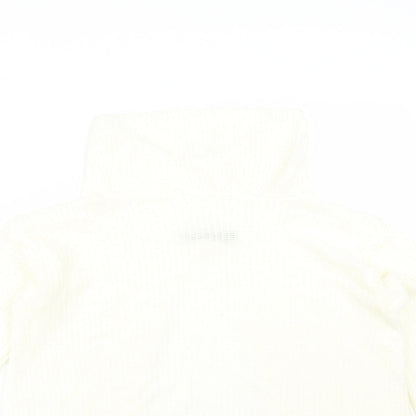 I SAW IT FIRST Womens Yellow Striped Acrylic Basic T-Shirt Size S Roll Neck