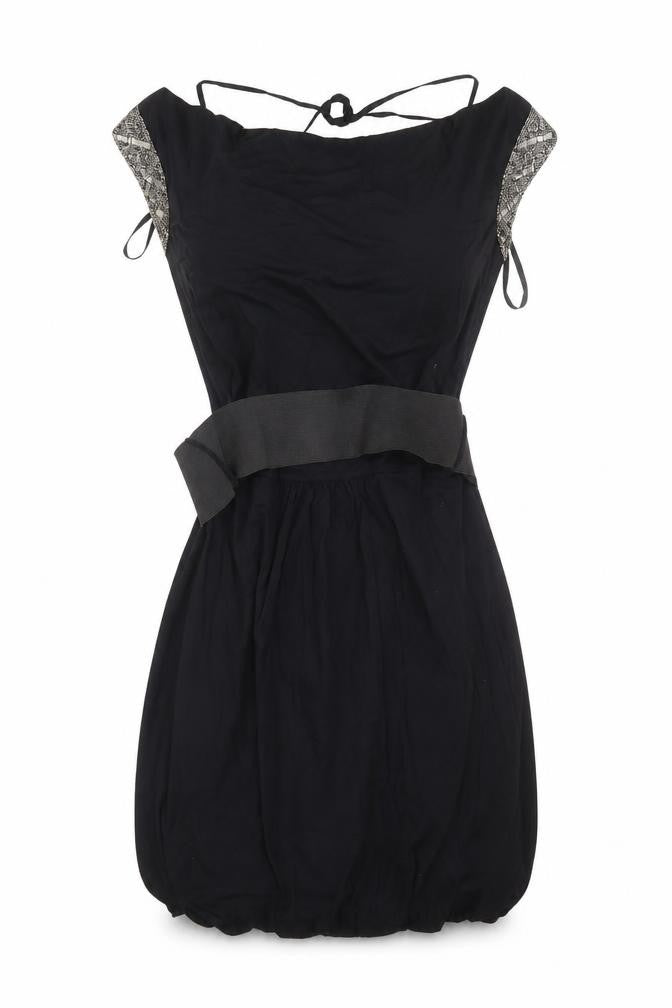 Front view of Dorothy Perkins women’s black viscose a-line, size UK 12, cowl neck
