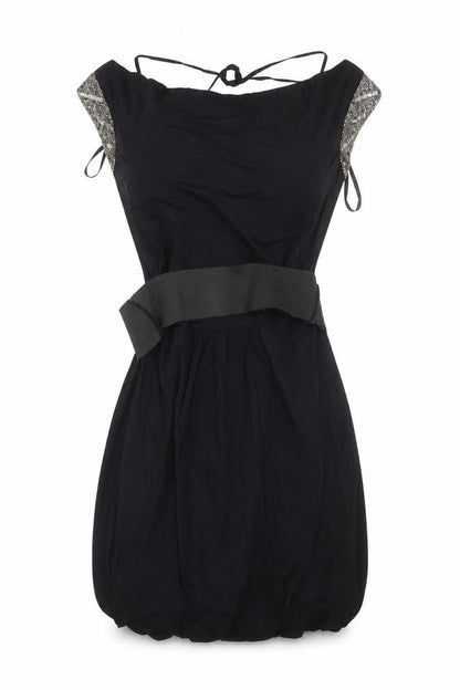 Front view of Dorothy Perkins women’s black viscose a-line, size UK 12, cowl neck