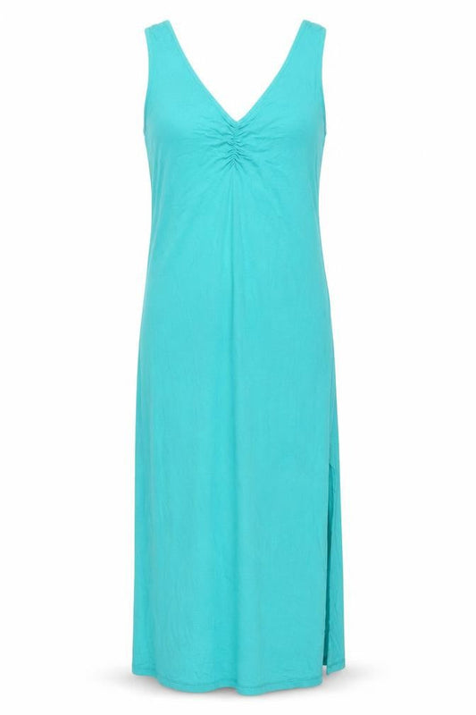 Front view of Marks & Spencer women’s green viscose maxi, size UK 8, v-neck