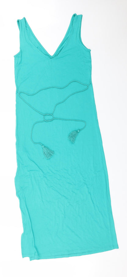M&S Womens Green  Viscose Maxi  Size 8 V-Neck