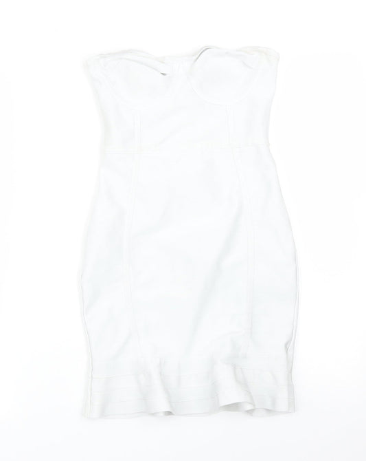 PRETTYLITTLETHING Womens White  Polyester Pencil Dress  Size 8 Sweetheart