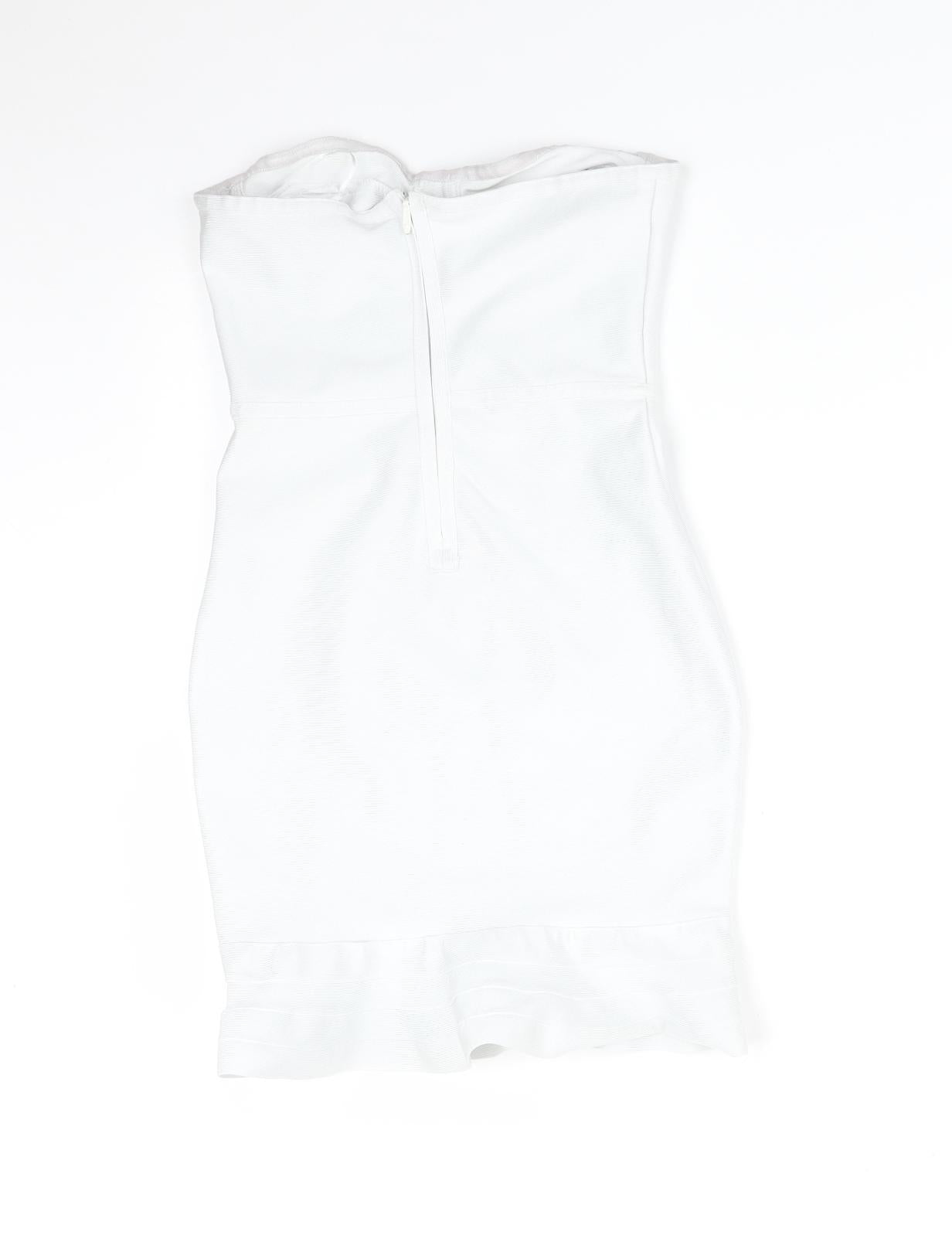 PRETTYLITTLETHING Womens White  Polyester Pencil Dress  Size 8 Sweetheart