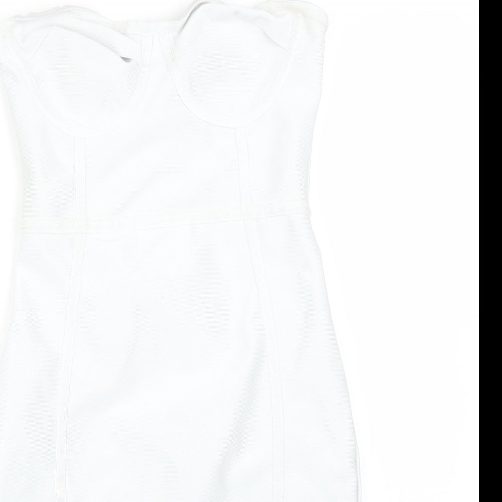 PRETTYLITTLETHING Womens White  Polyester Pencil Dress  Size 8 Sweetheart