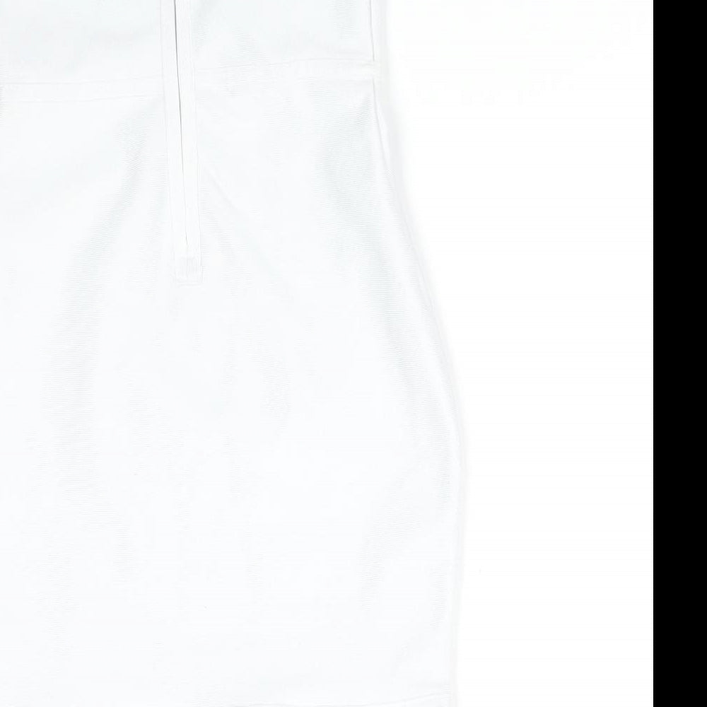 PRETTYLITTLETHING Womens White  Polyester Pencil Dress  Size 8 Sweetheart