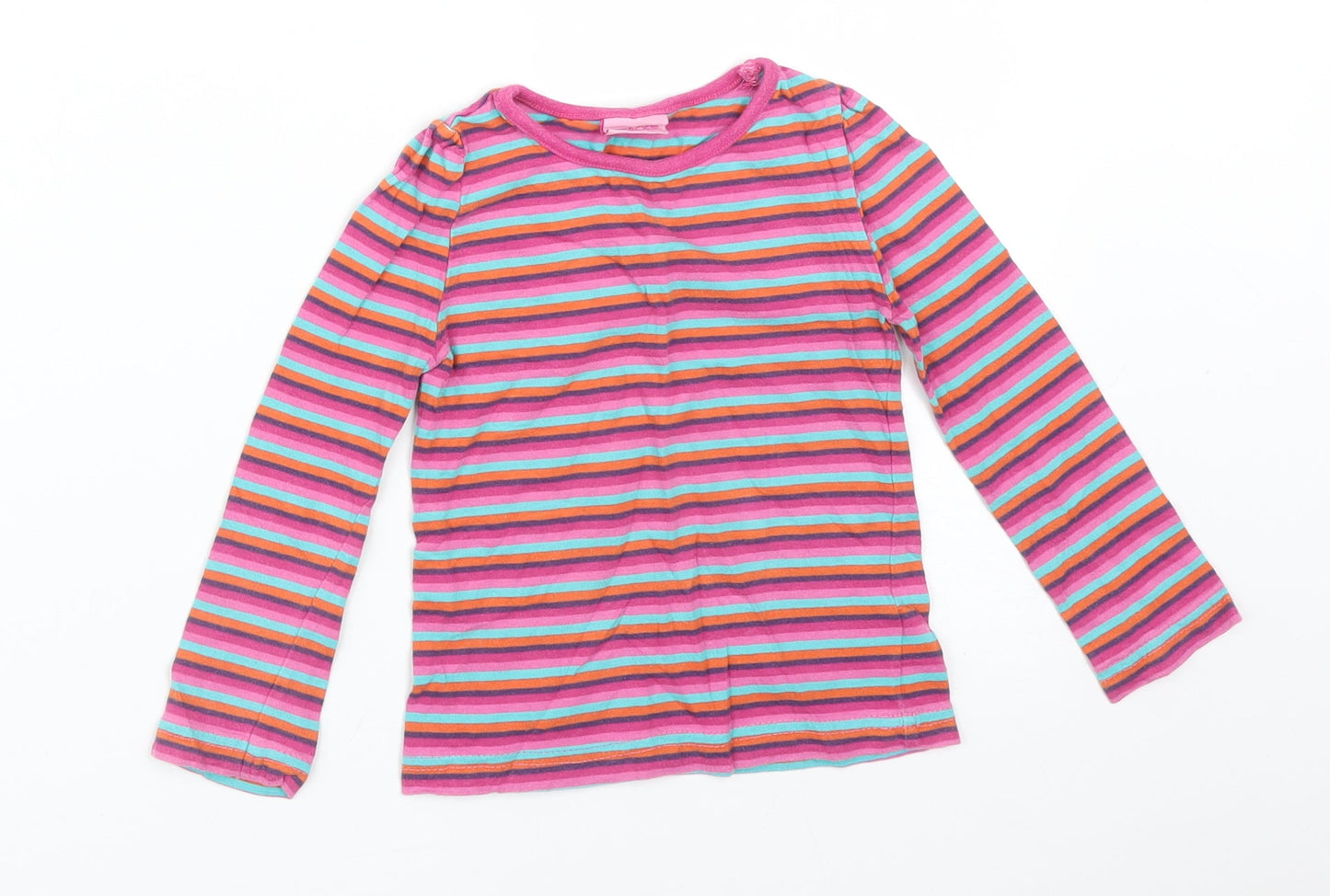 Cherokee Girls Multicoloured Striped Cotton Pullover T-Shirt Size 2-3 Years Round Neck