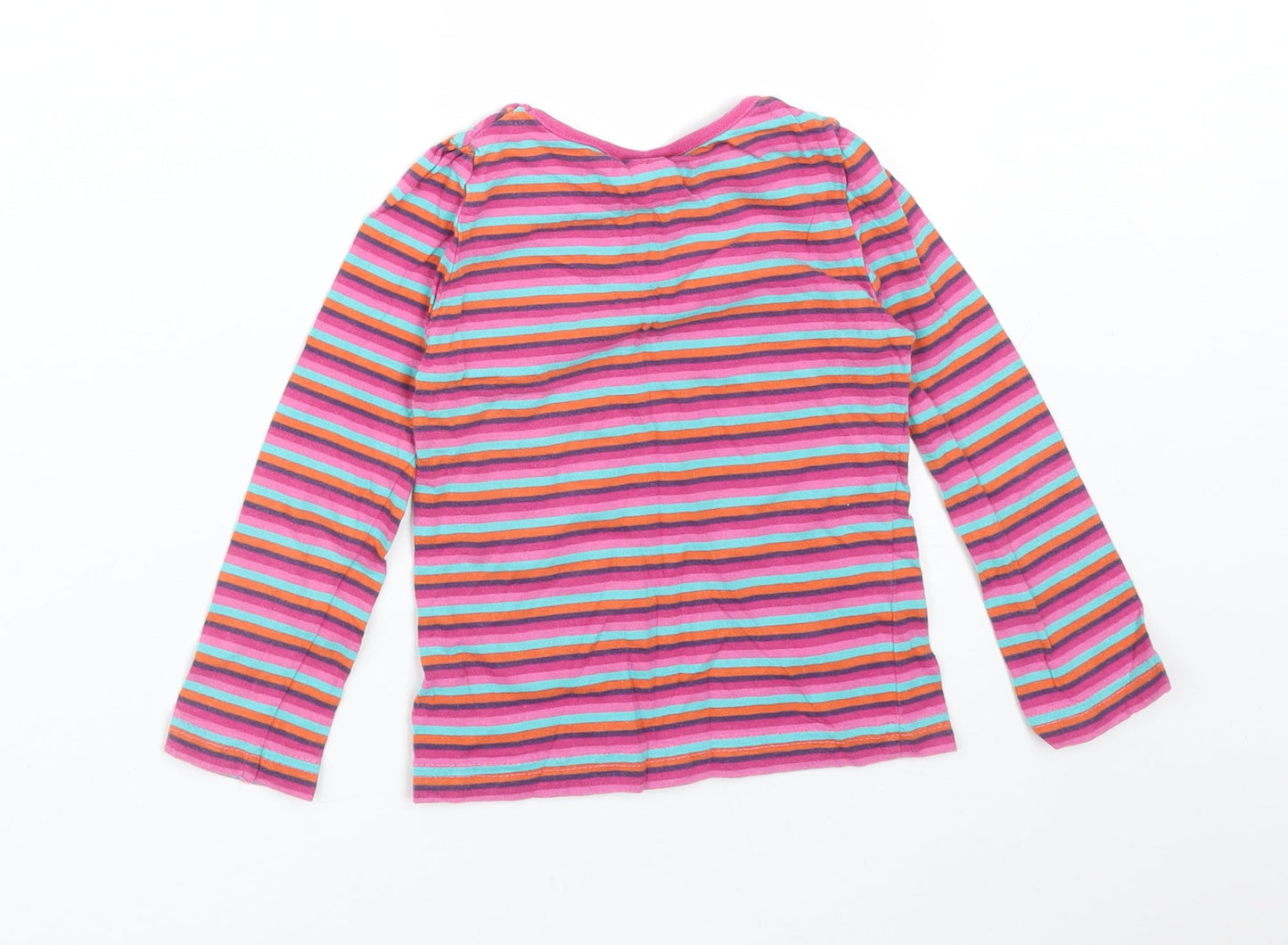 Cherokee Girls Multicoloured Striped Cotton Pullover T-Shirt Size 2-3 Years Round Neck