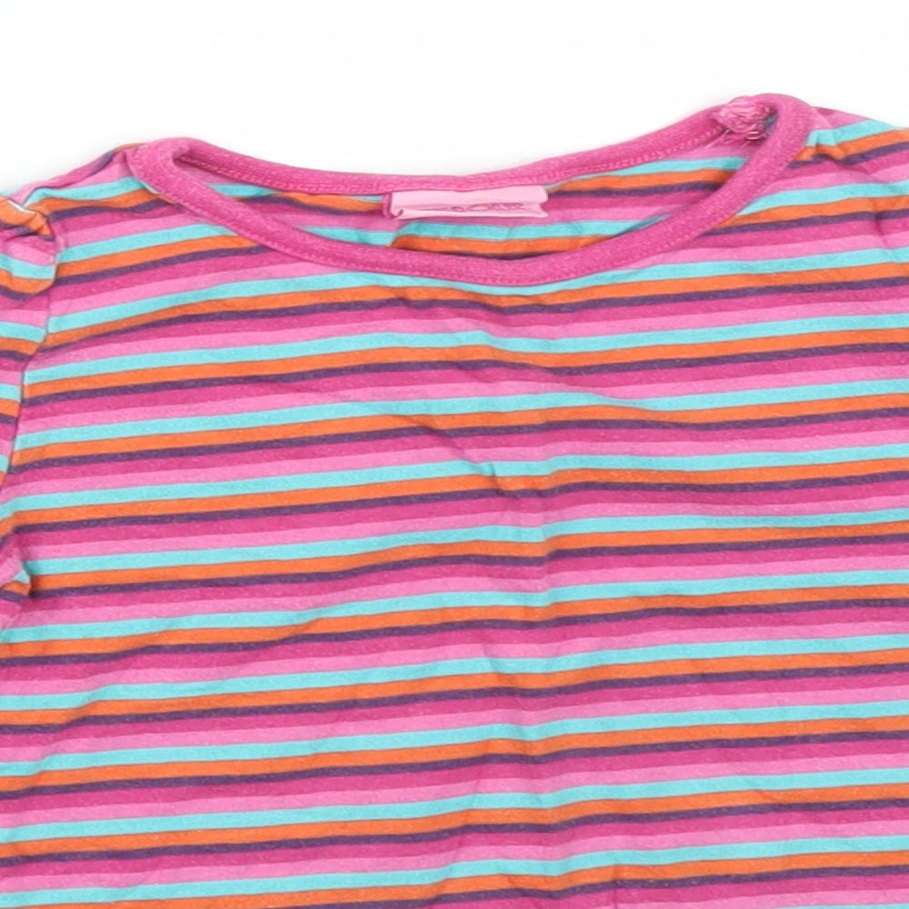 Cherokee Girls Multicoloured Striped Cotton Pullover T-Shirt Size 2-3 Years Round Neck