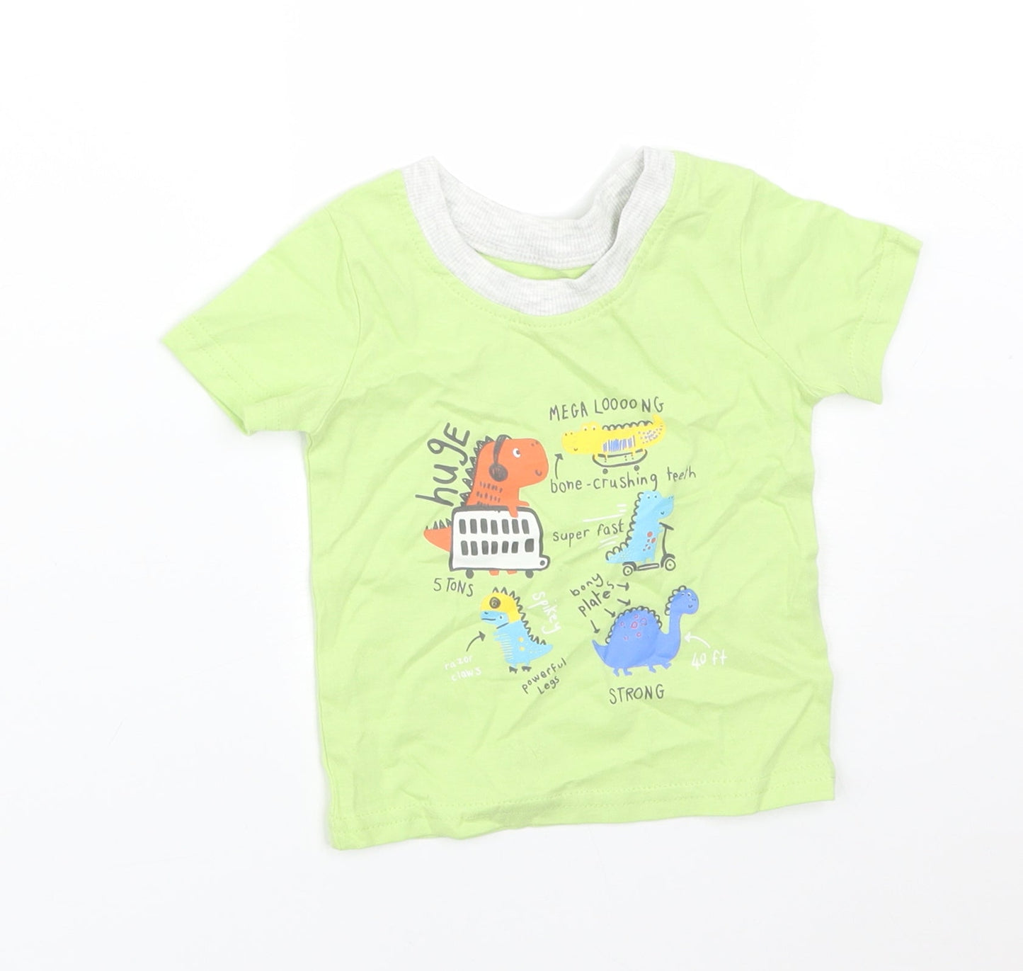George Boys Green  Cotton Basic T-Shirt Size 0-3 Months Round Neck  - DINOSAURS