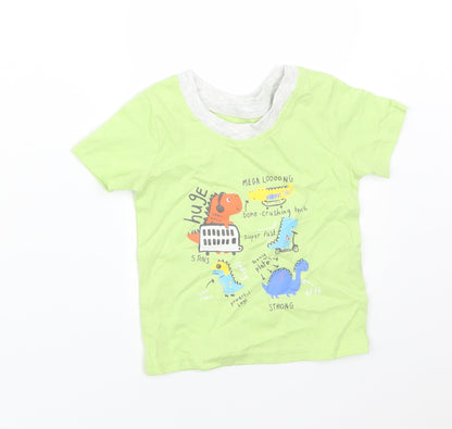 George Boys Green  Cotton Basic T-Shirt Size 0-3 Months Round Neck  - DINOSAURS