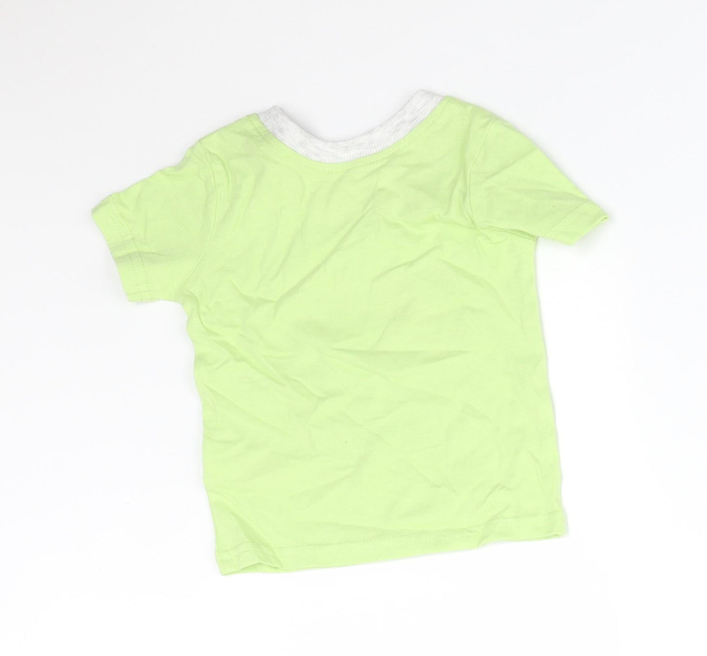 George Boys Green  Cotton Basic T-Shirt Size 0-3 Months Round Neck  - DINOSAURS