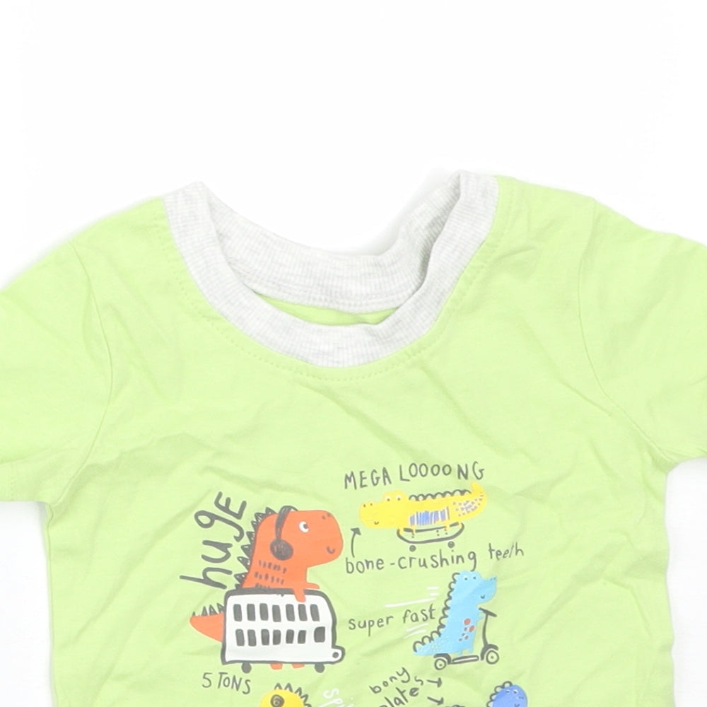 George Boys Green  Cotton Basic T-Shirt Size 0-3 Months Round Neck  - DINOSAURS