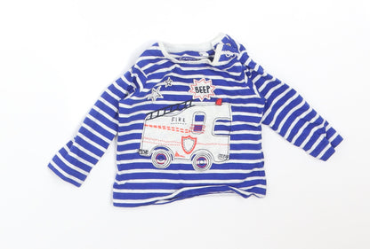 Blue Zoo Boys Multicoloured Striped Cotton Basic T-Shirt Size 0-3 Months Round Neck  - FIRE ENGINE