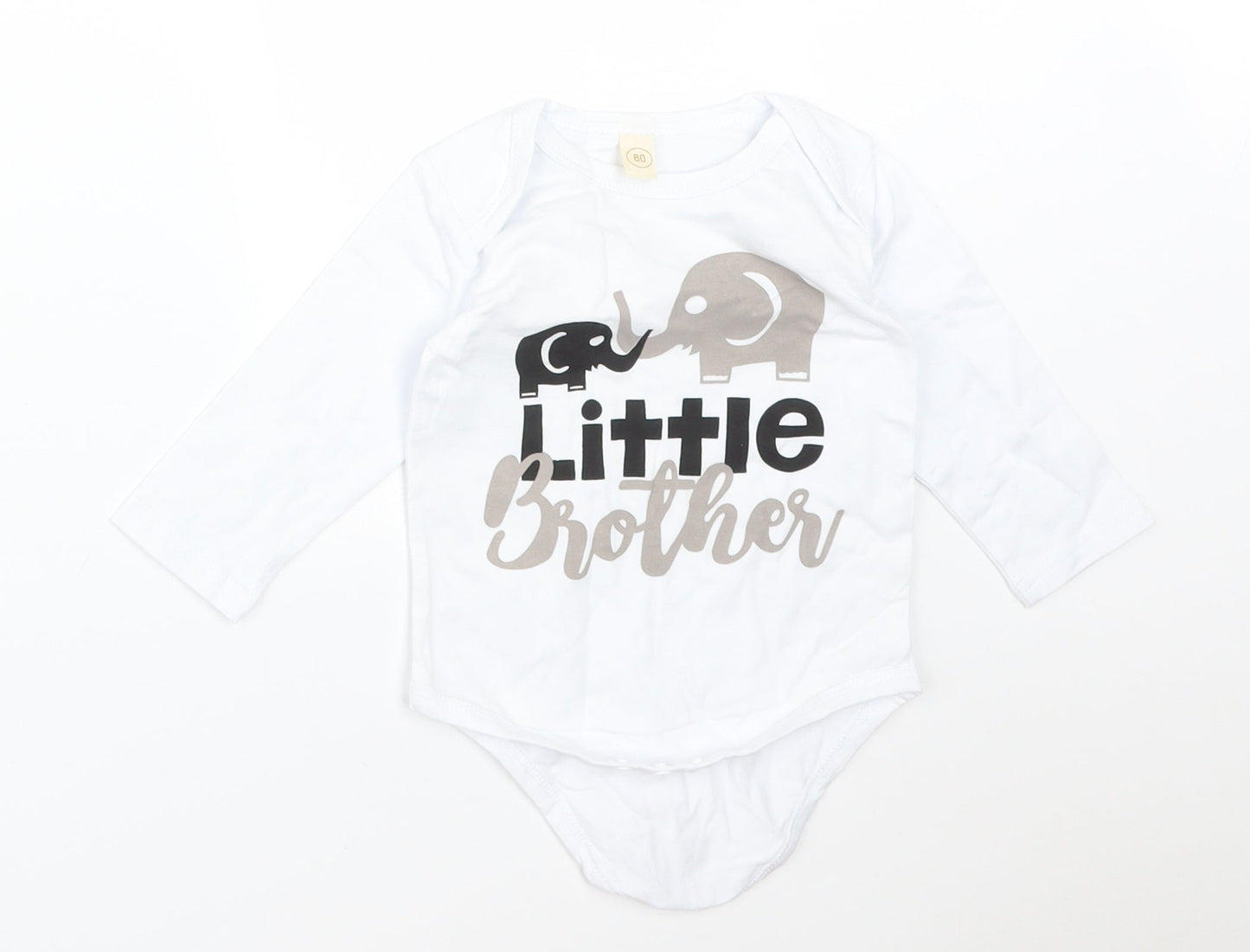 Preworn Boys White  Cotton Babygrow One-Piece Size 12 Months   - LITTLE BROTHER