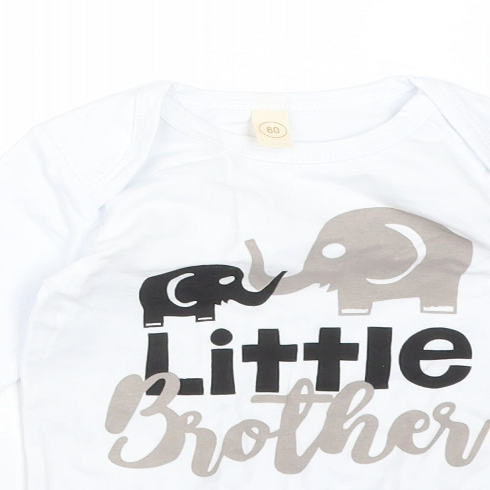 Preworn Boys White  Cotton Babygrow One-Piece Size 12 Months   - LITTLE BROTHER