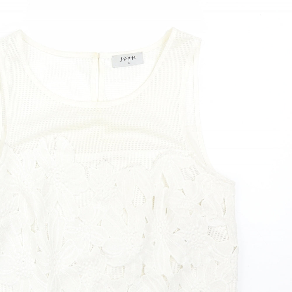 Womens UK Size 8 Soon White Basic T-Shirt