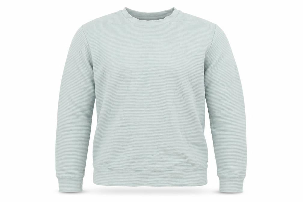 Front view of Topshop men’s green striped cotton pullover sweatshirt, size M