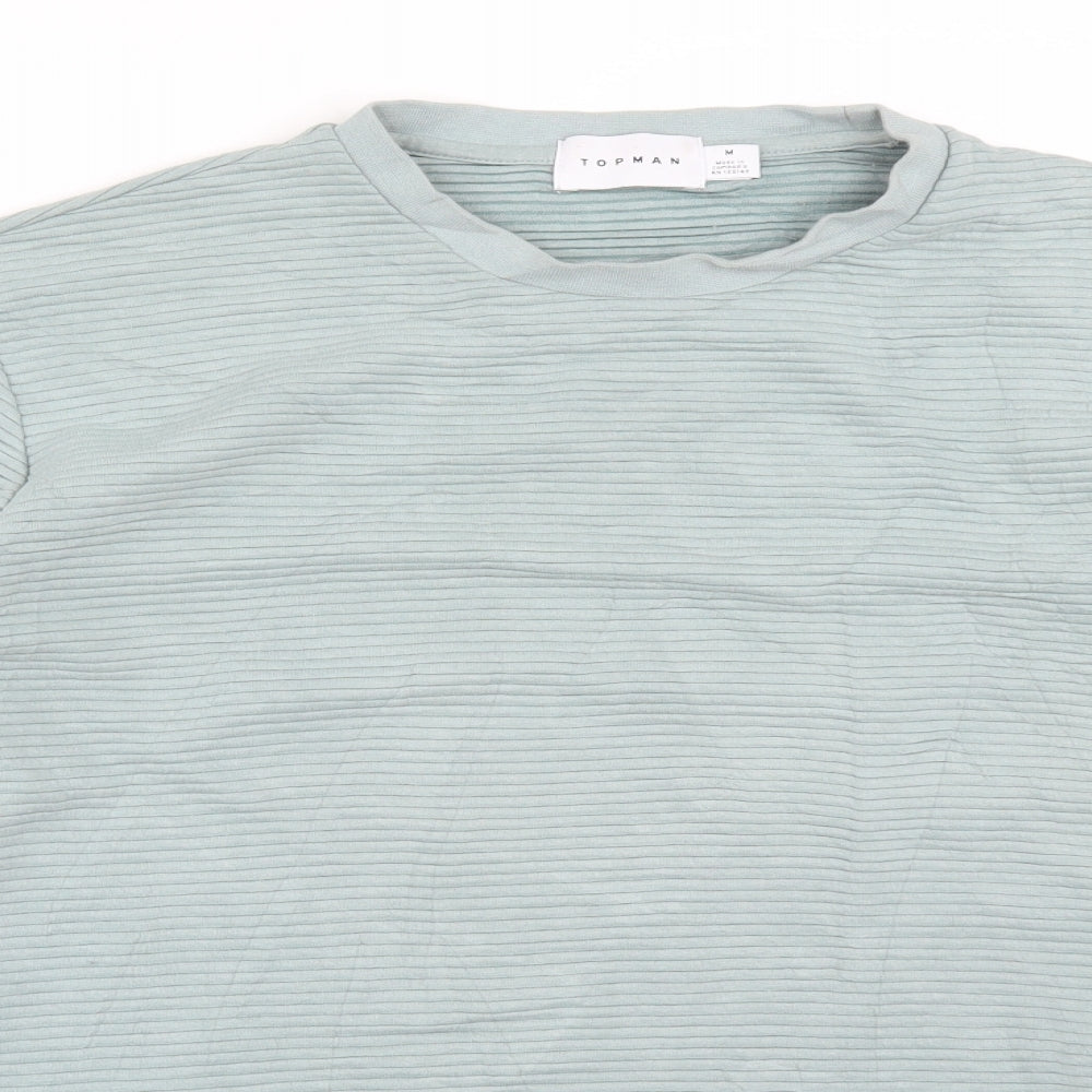 Topshop Mens Green Striped Cotton Pullover Sweatshirt Size M