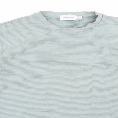 Topshop Mens Green Striped Cotton Pullover Sweatshirt Size M