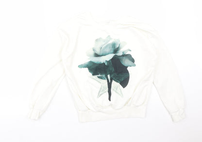 Preworn Womens White Floral  Pullover Sweatshirt Size S