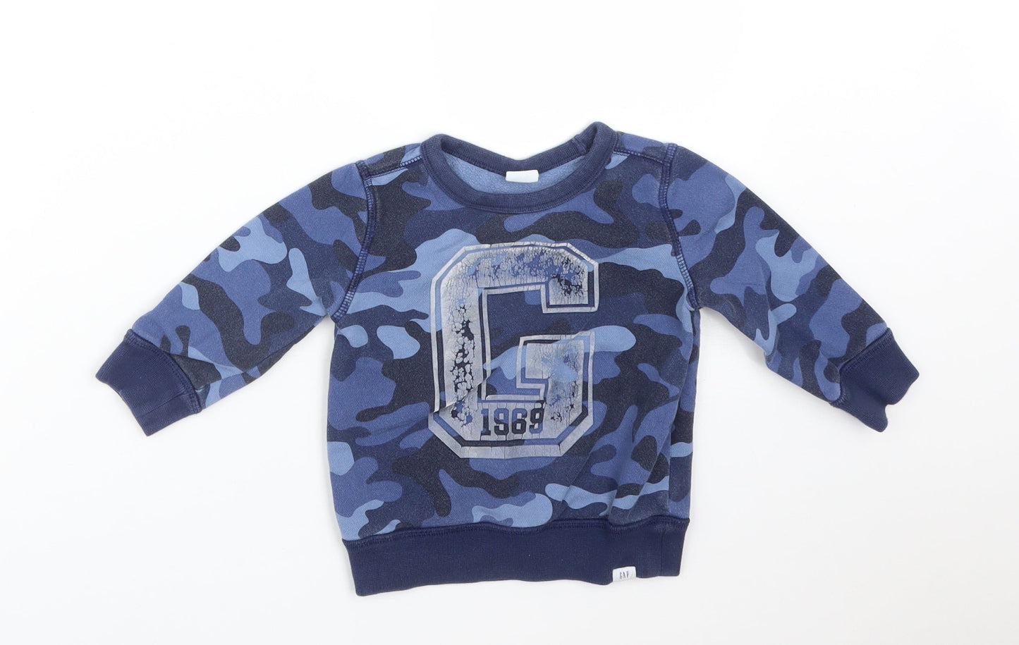 Gap Boys Blue Camouflage Cotton Pullover Jumper Size 18-24 Months