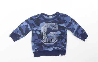 Gap Boys Blue Camouflage Cotton Pullover Jumper Size 18-24 Months