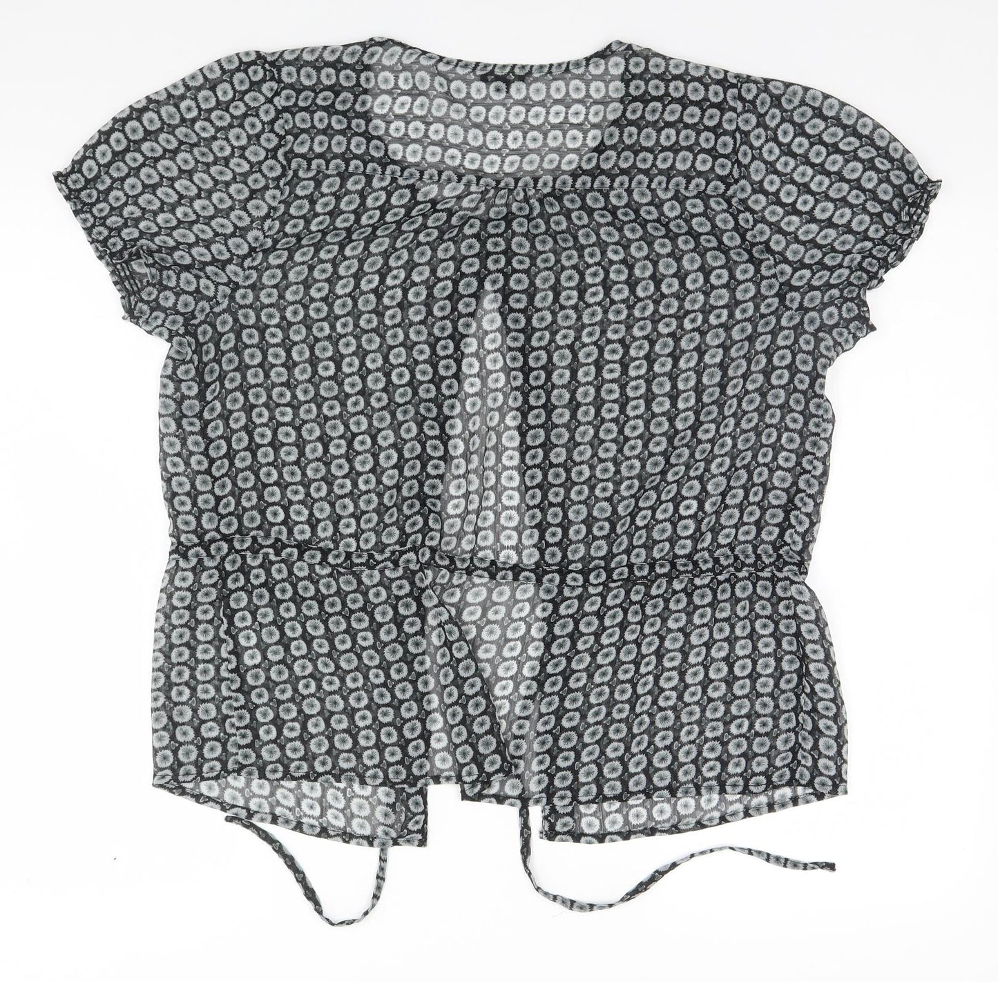Greenpoint Womens Grey Geometric Polyester Basic Button-Up Size 14 Round Neck