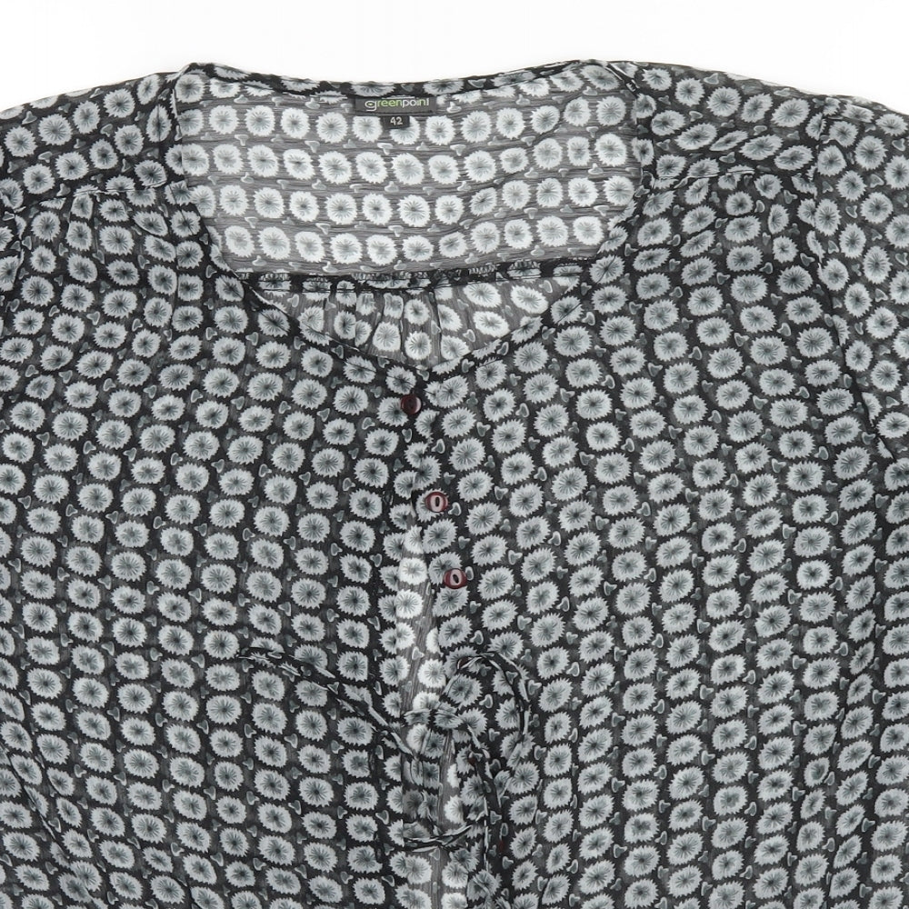 Greenpoint Womens Grey Geometric Polyester Basic Button-Up Size 14 Round Neck