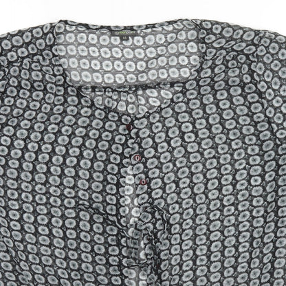 Greenpoint Womens Grey Geometric Polyester Basic Button-Up Size 14 Round Neck