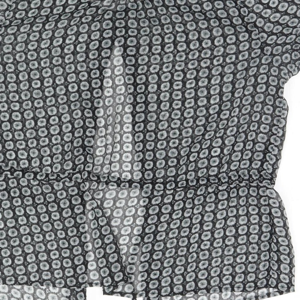 Greenpoint Womens Grey Geometric Polyester Basic Button-Up Size 14 Round Neck