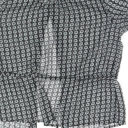 Greenpoint Womens Grey Geometric Polyester Basic Button-Up Size 14 Round Neck
