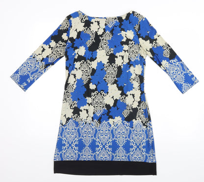 Atmosphere Womens Blue Floral Polyester A-Line  Size 12 Round Neck
