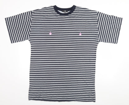 Missguided Womens Blue Striped Polyester Basic T-Shirt Size 8 Round Neck