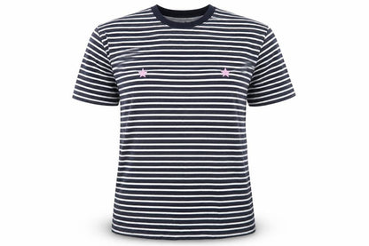 Missguided Womens Blue Striped Polyester Basic T-Shirt Size 8 Round Neck