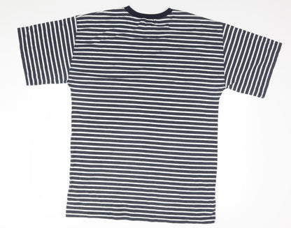 Missguided Womens Blue Striped Polyester Basic T-Shirt Size 8 Round Neck