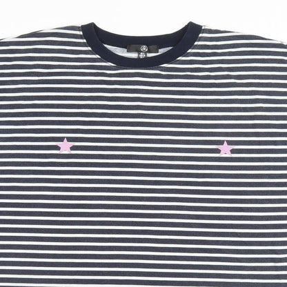 Missguided Womens Blue Striped Polyester Basic T-Shirt Size 8 Round Neck