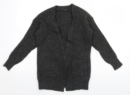 F&F Womens Grey Round Neck Striped Polyester Cardigan Jumper Size S