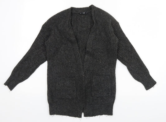 F&F Womens Grey Round Neck Striped Polyester Cardigan Jumper Size S