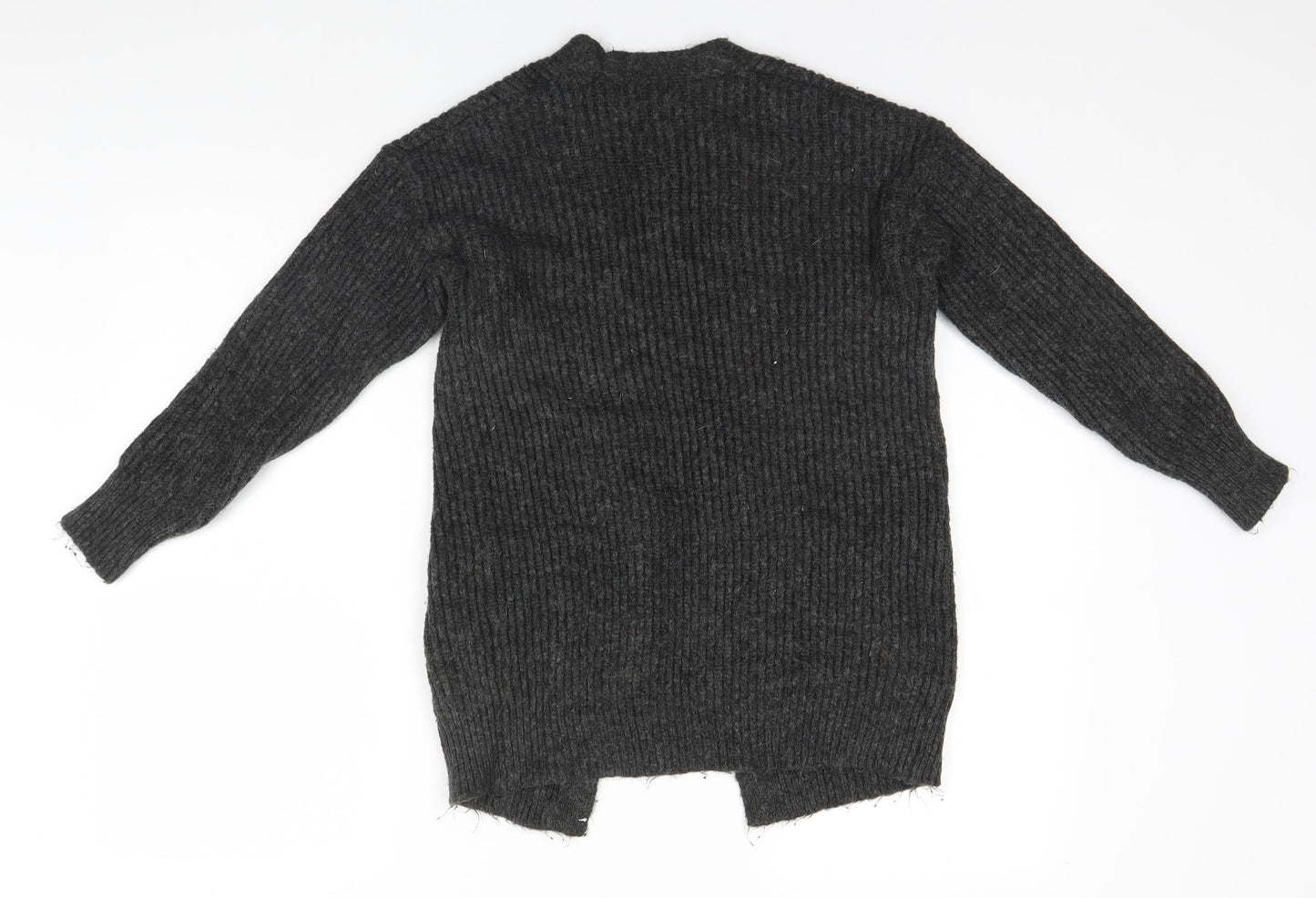 F&F Womens Grey Round Neck Striped Polyester Cardigan Jumper Size S