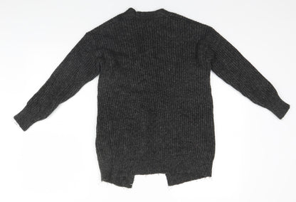 F&F Womens Grey Round Neck Striped Polyester Cardigan Jumper Size S