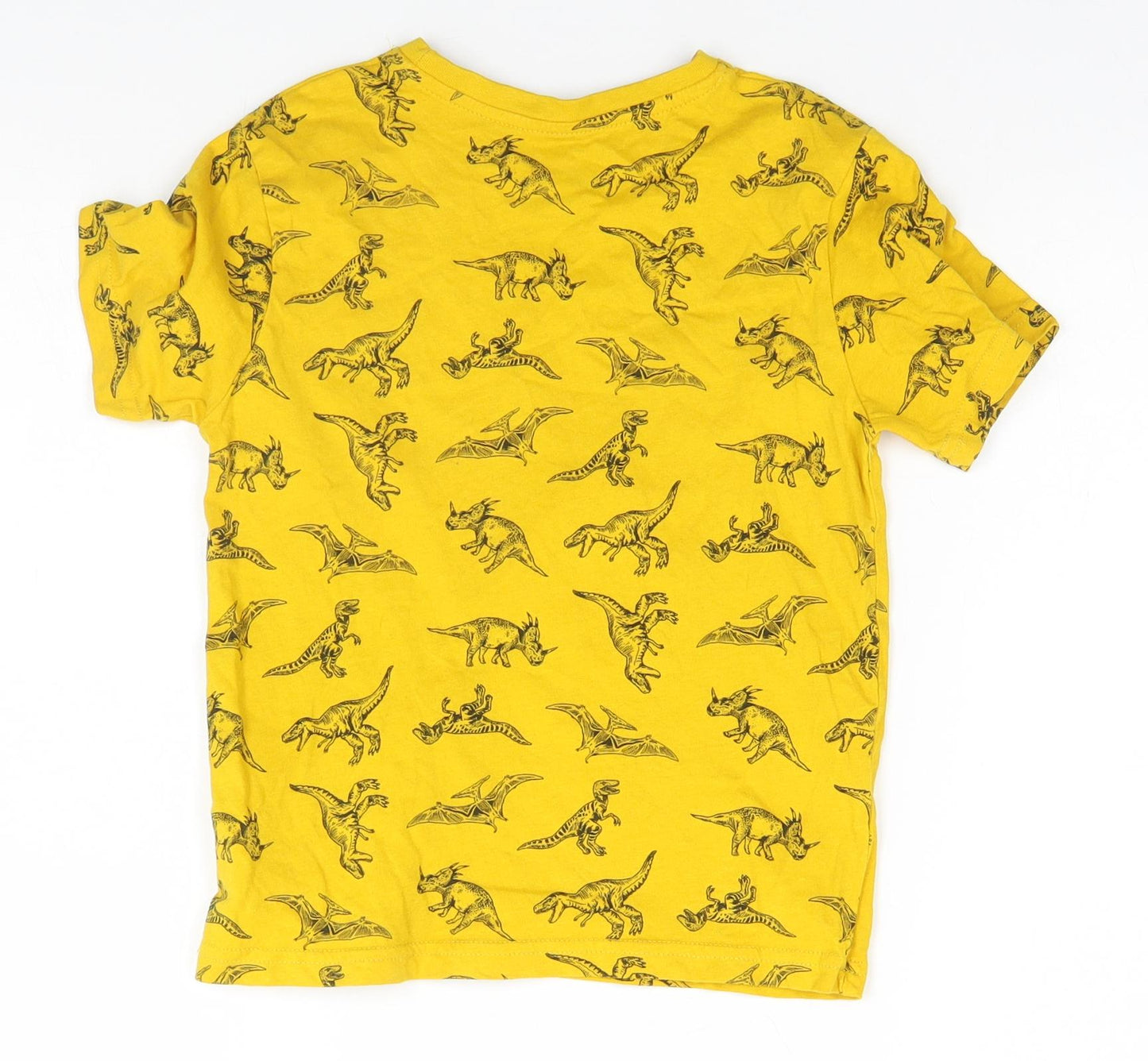 Primark Boys Orange  Cotton Basic T-Shirt Size 6-7 Years Round Neck  - Dinosaurs