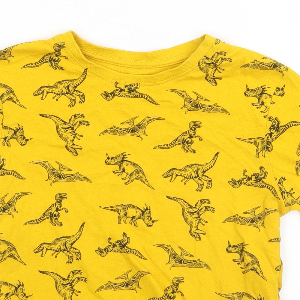 Primark Boys Orange  Cotton Basic T-Shirt Size 6-7 Years Round Neck  - Dinosaurs