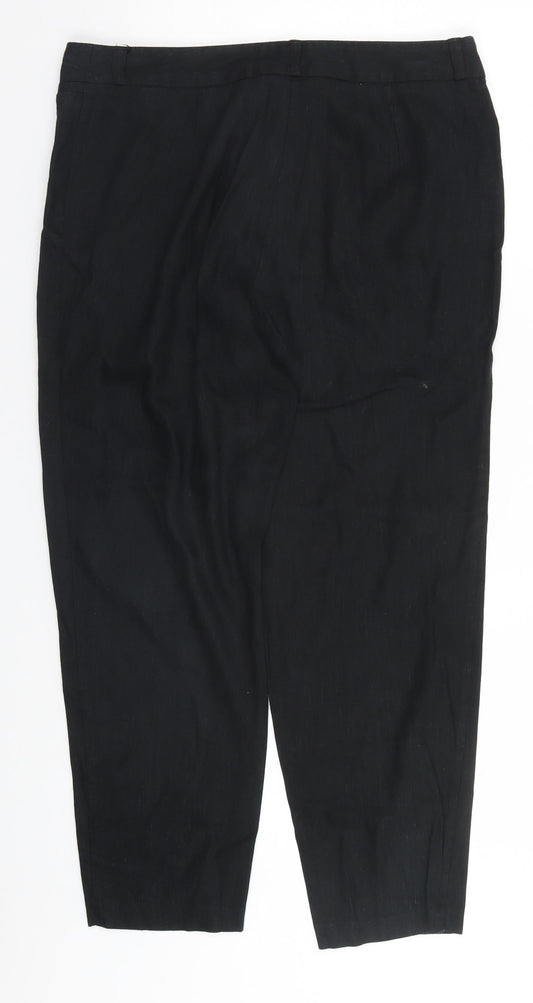 Marks and Spencer Womens Black  Flax Trousers  Size 12 L24 in Regular