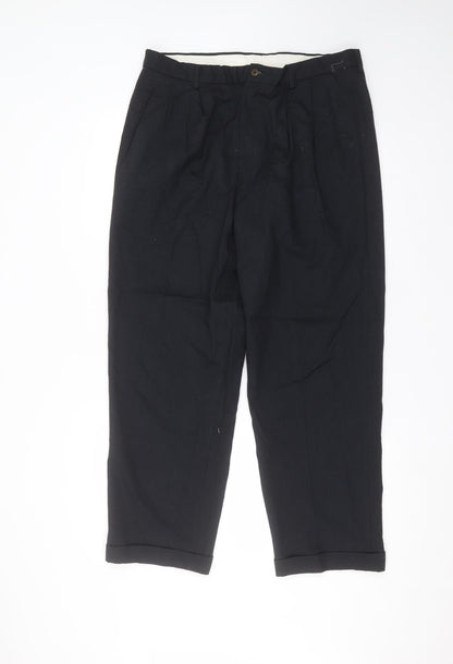 Willson Mens Black Striped Polyester Trousers  Size 34 in L28 in Regular