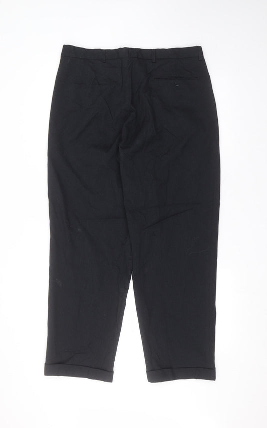 Willson Mens Black Striped Polyester Trousers  Size 34 in L28 in Regular