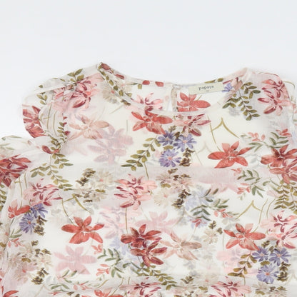 Matalan Womens White Floral Polyester Basic Blouse Size 12 Round Neck