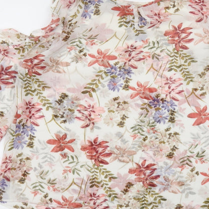 Matalan Womens White Floral Polyester Basic Blouse Size 12 Round Neck